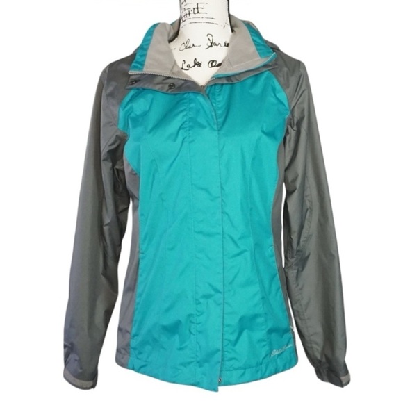 Eddie Bauer Women's Blue/Teal and Gray Hooded Windbreaker Jacket, Small - Picture 1 of 10